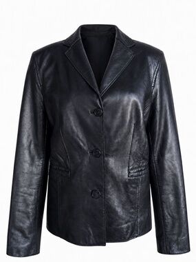Black Genuine Leather Blazer Jacket Buttery Soft Tailored Size S